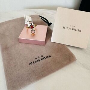 Alexis Bittar Vitreum 14K Goldplated Carnelian Amethyst  Linear Ring, Size 8 NWT